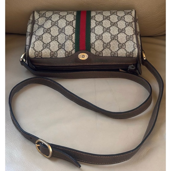 Authentic Vintage Gucci Ophidia Web Brown Monogram Canvas Leather Crossbody Bag - Picture 3 of 11